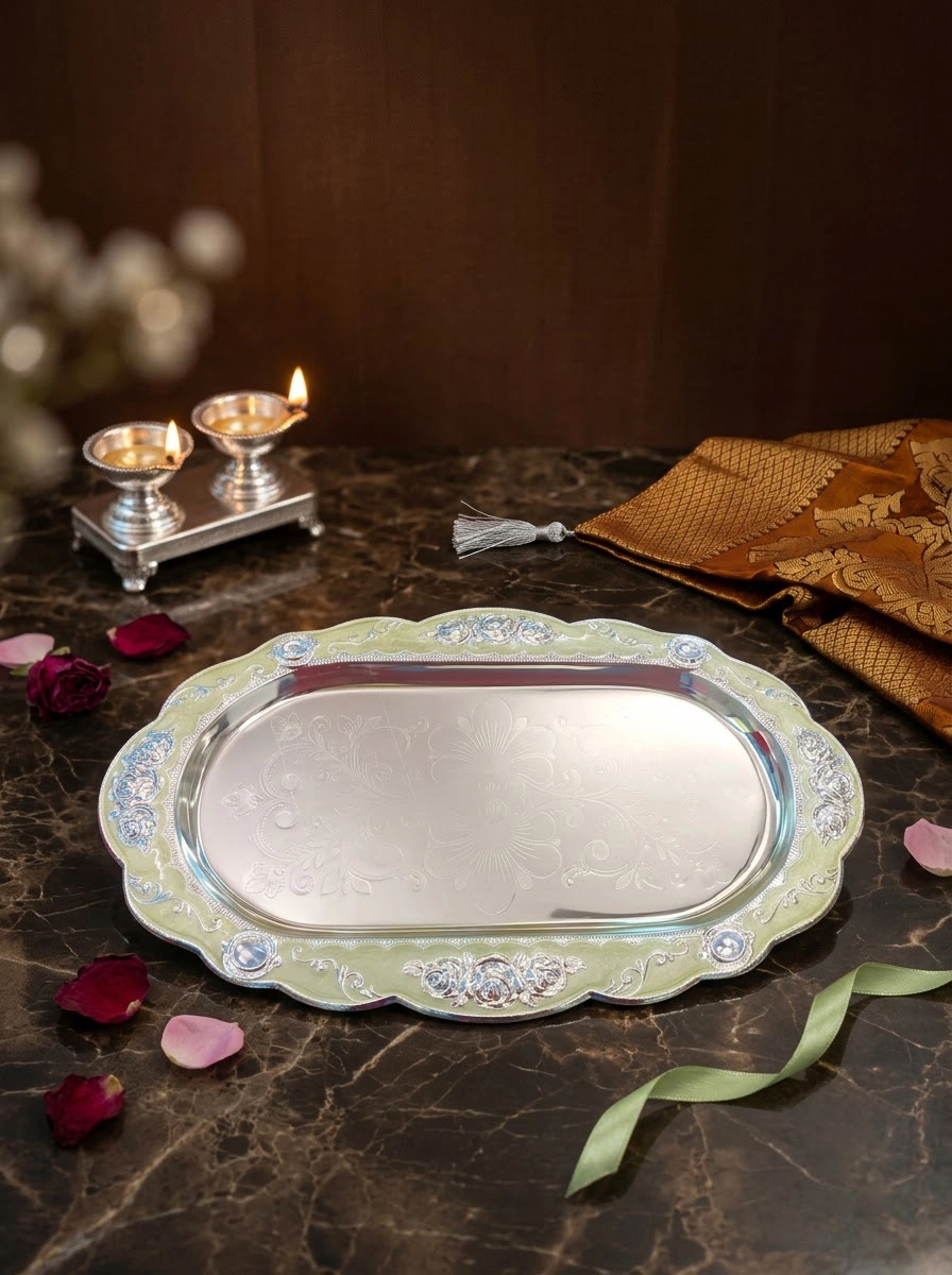 Flower White Enamel Tray