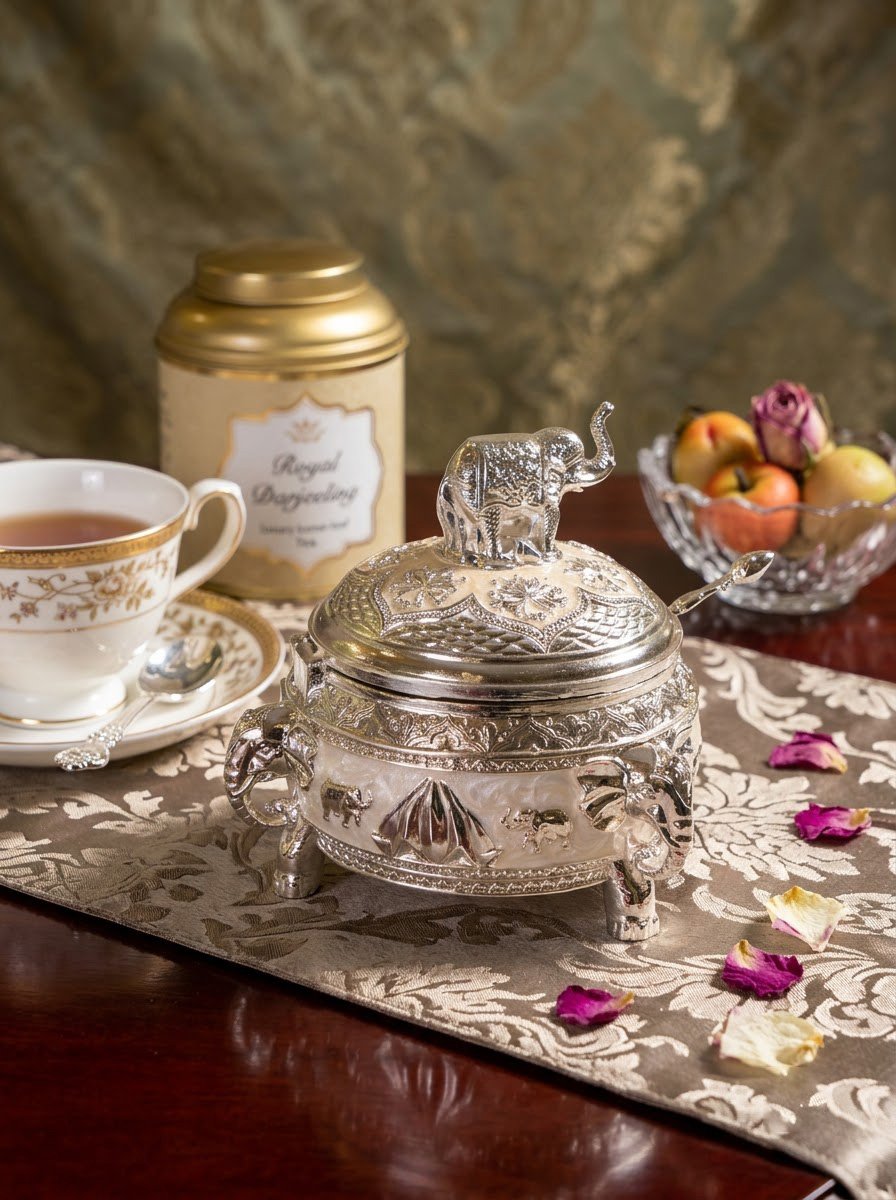 Elephant Sugar Pot Cream Enamel