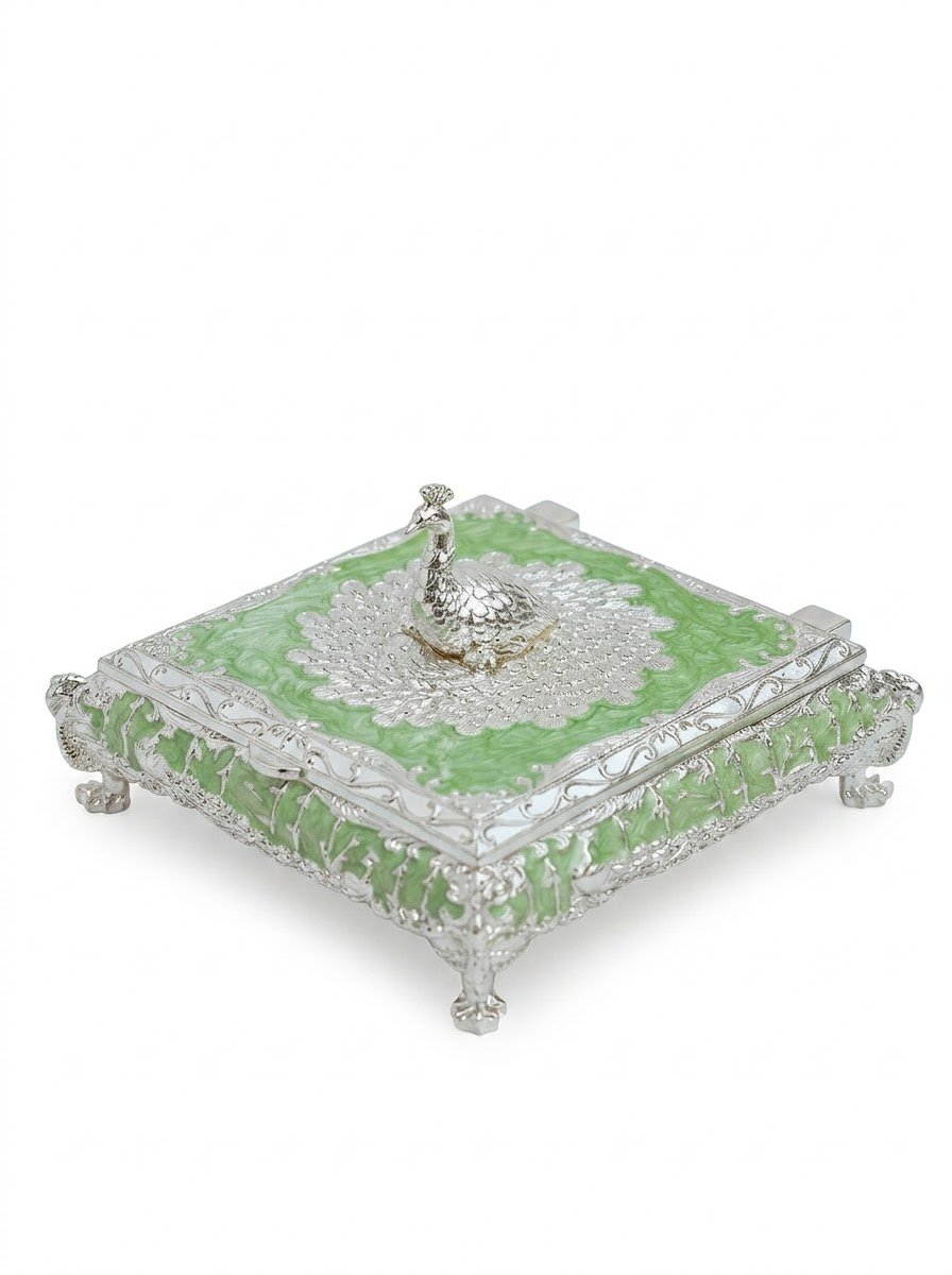 Peacock Mukhwas Box (Green Enamel)