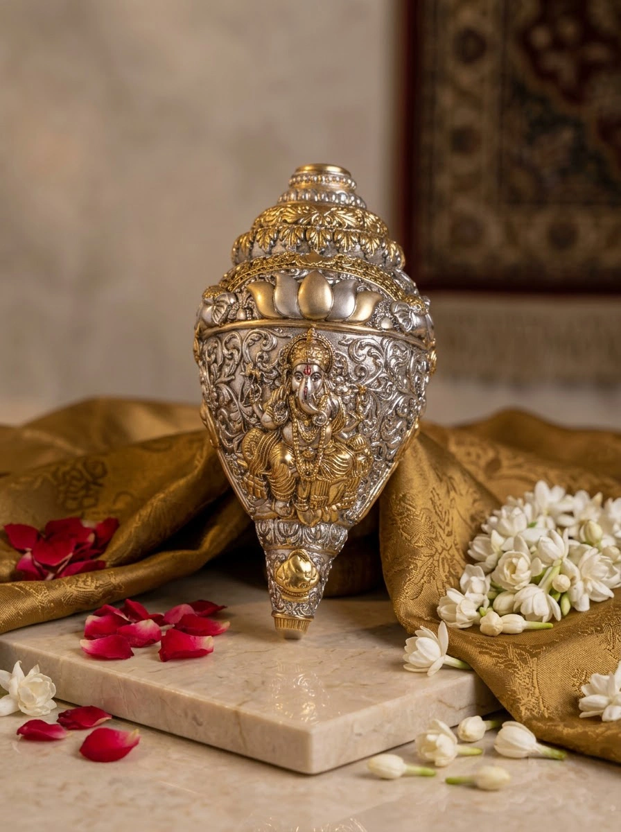 Lotus Ganesha Shankh in Dual Tone