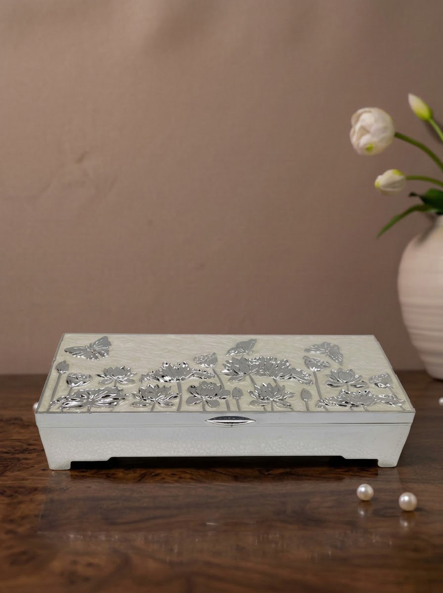 Rectangle Butterfly Jewellery Box (Cream Enamel)