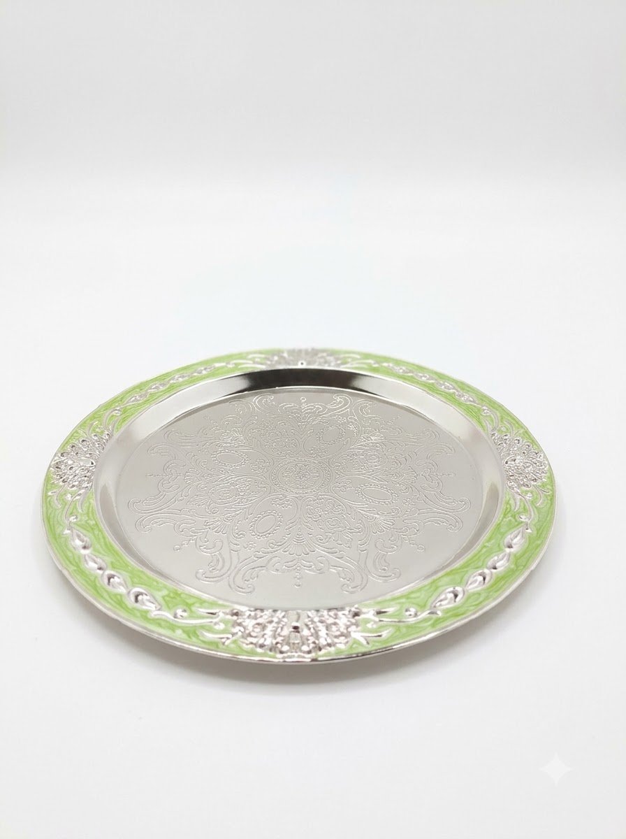 Round Ethed Tray with Green Enamel