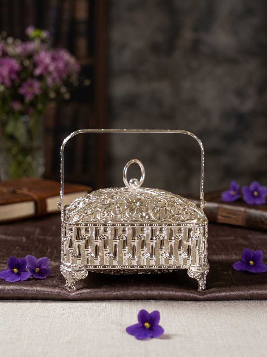 Square Bamboo Pattern Basket with Handle- Small