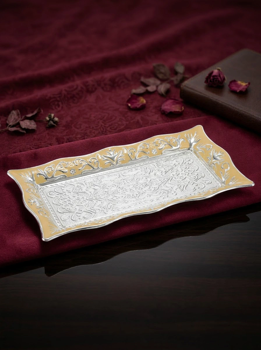 Rectangle Tray with Rose Enamel