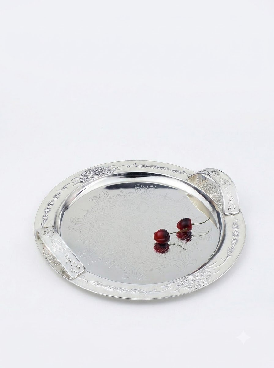 Round Tray with Handle Cream Enamel