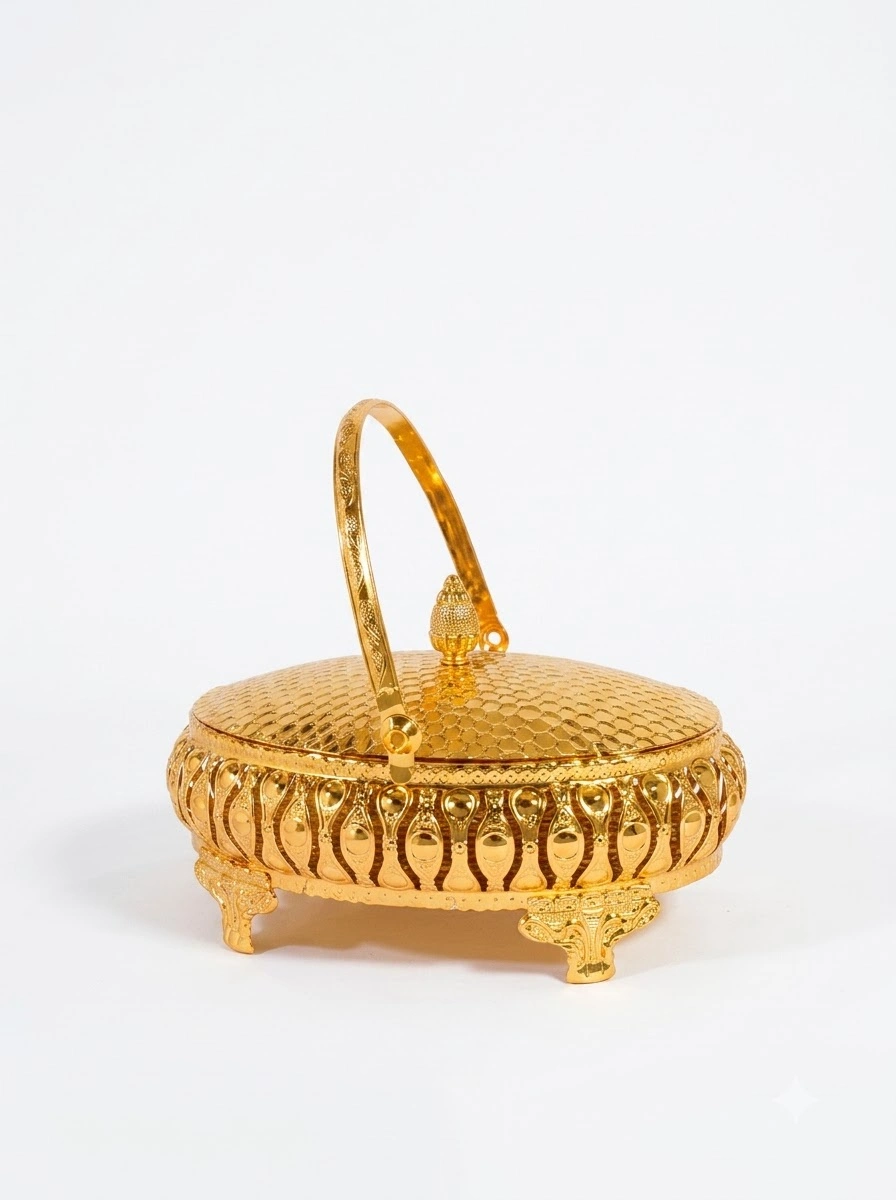 Beehive Oval Shape Covered Basket with Handle (G)