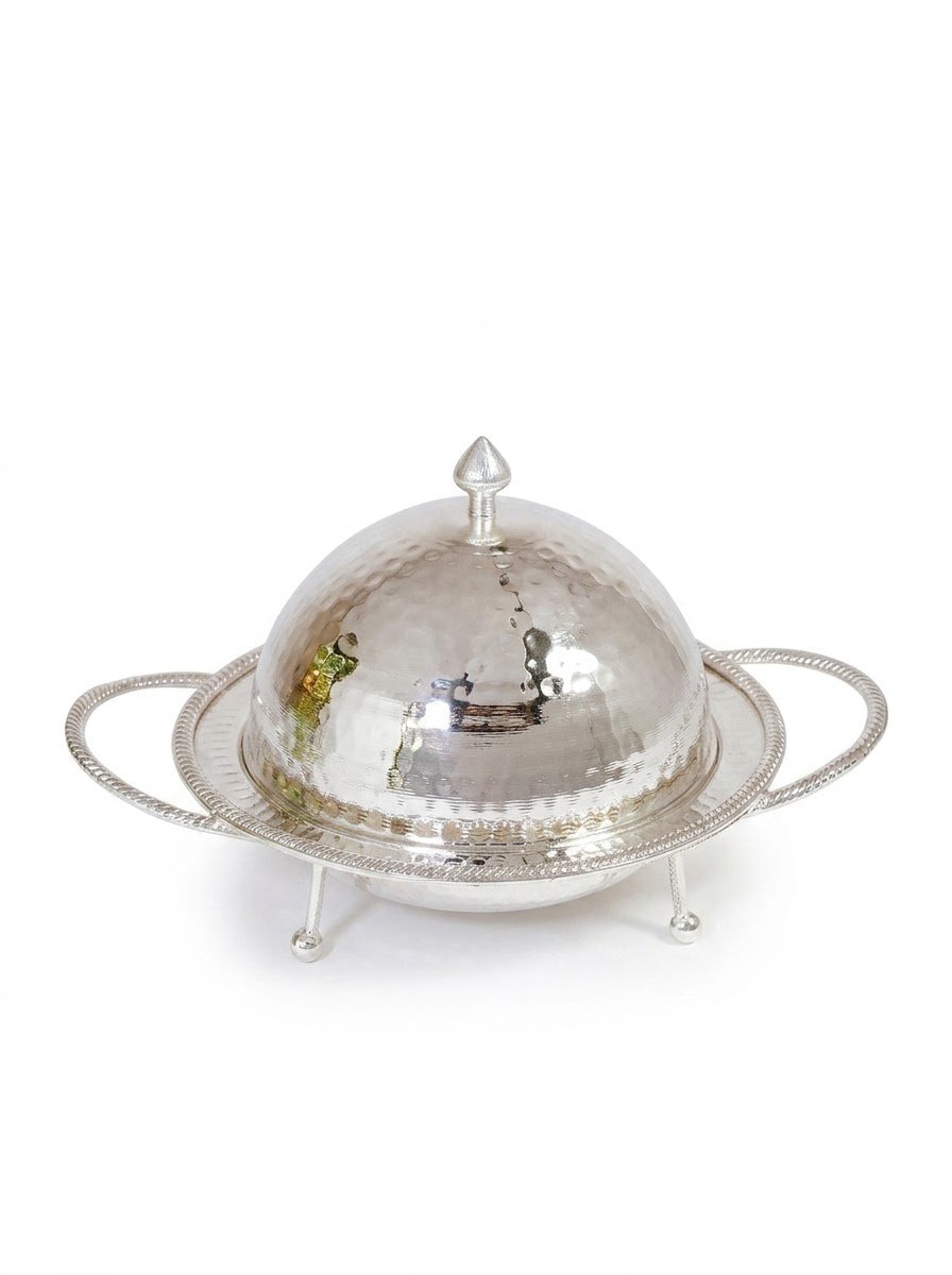Round Hammered Covered Dish with Handle