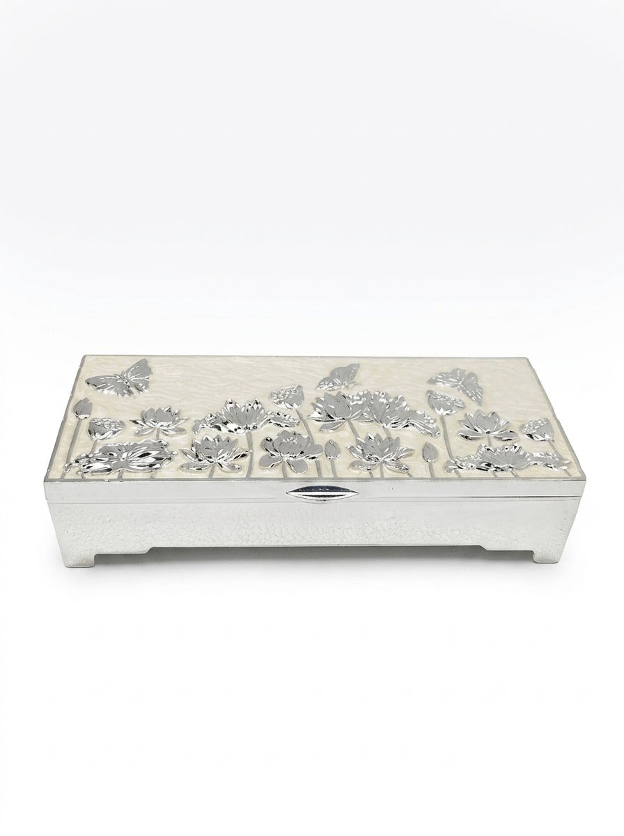 Rectangle Butterfly Jewellery Box (Cream Enamel)