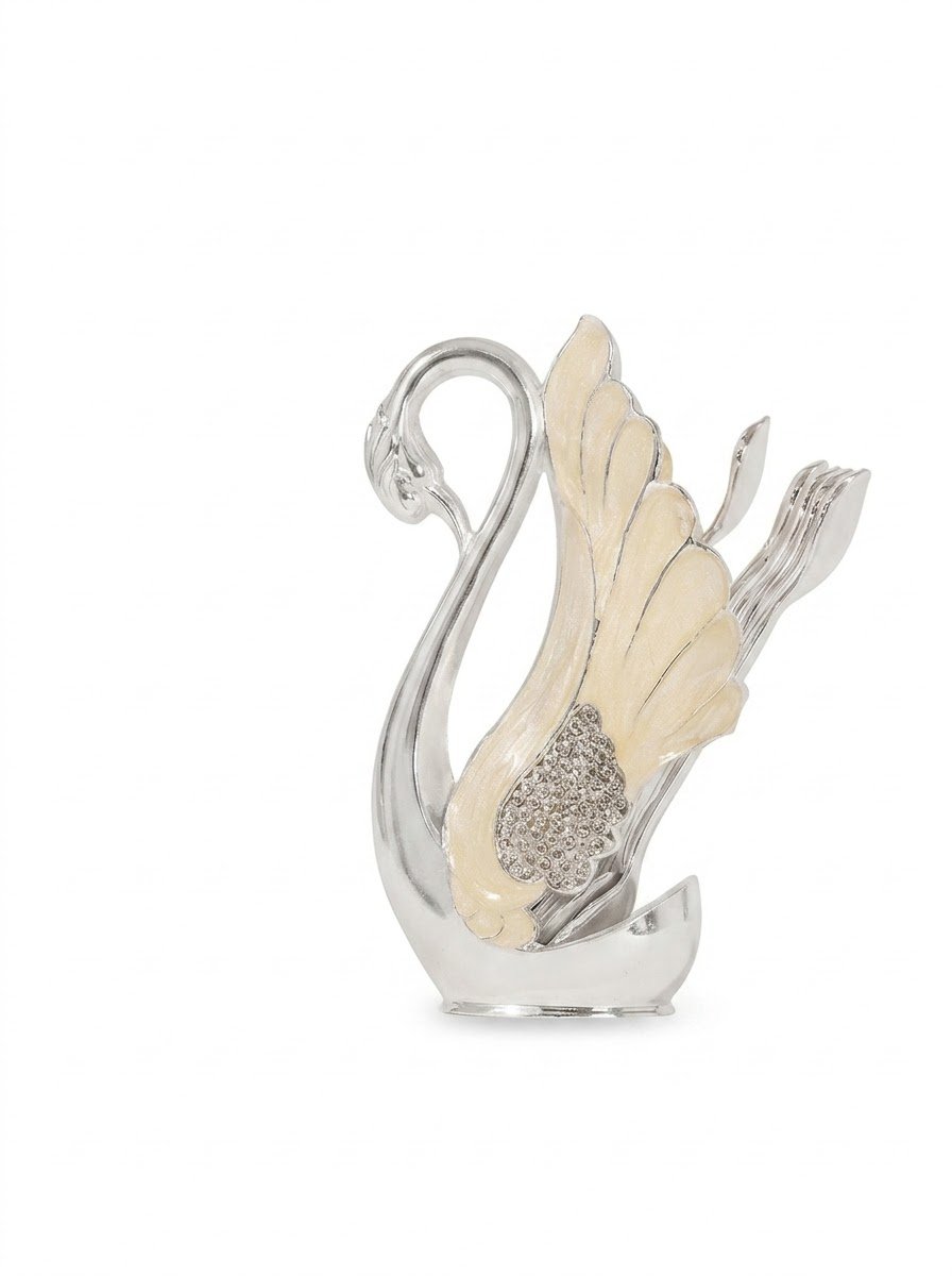 Swan Spoon Holder with 6 Spoons Cream Enamel