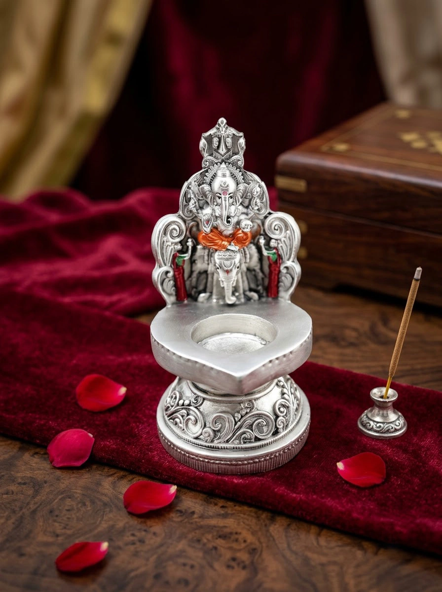 Ganesha Diya Antiq Silver