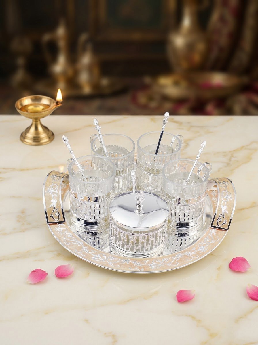 Kawa Set with Round Handle Tray Cream Enamel